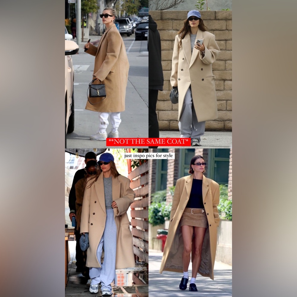 Top Shop Oversized Coat (Tan/Cream) - Picture 2 of 6